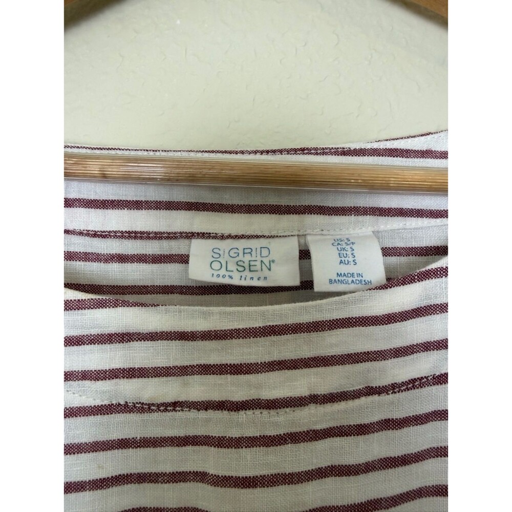 Singrid Olsen 100% Linen White and Red Stripe Longsleeve Minimalist Chic Blouse - Picture 4 of 7